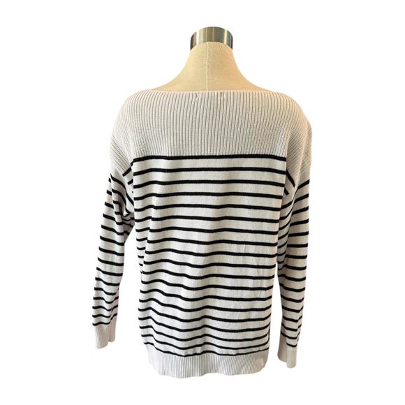 Gap Factory Off White Black Striped Boat Neck Sweater Women’s Large - Picture 2 of 7